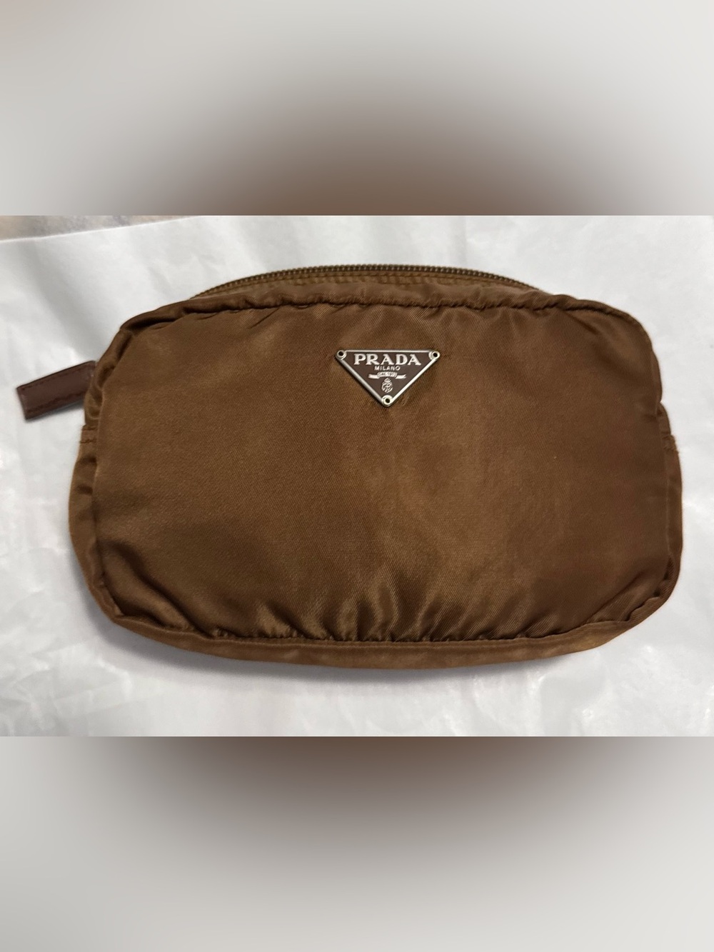 Prada AUTHENTIC Vintage Nylon Brown Logo Triangle Pouch Cosmetic Case Makeup Bag - Picture 3 of 16